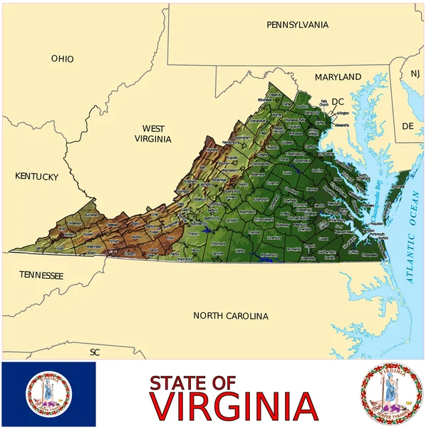 Mapa emblema de los condados de Virginia — Archivo Imágenes Vectoriales