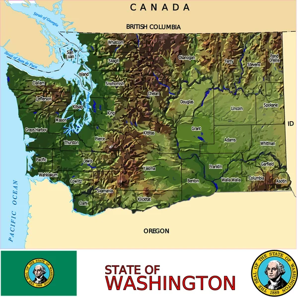 Mapa emblema de los condados de Washington — Vector de stock