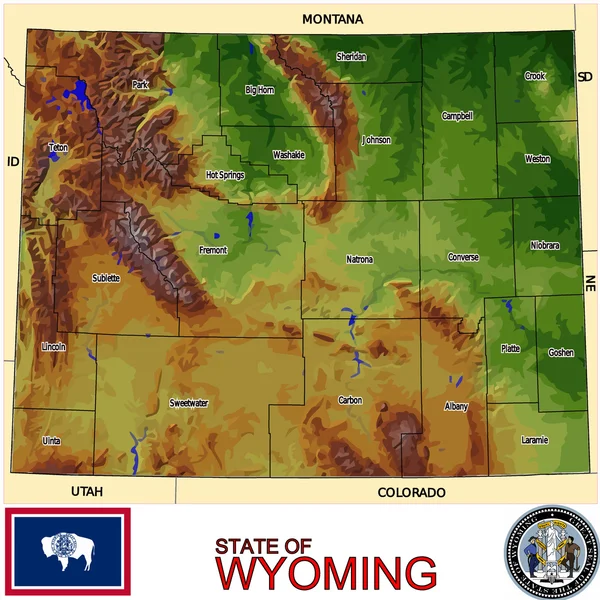 Wyoming ilçe amblemi harita — Stok Vektör