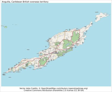 Anguilla İngiltere'de bölge ada Haritası