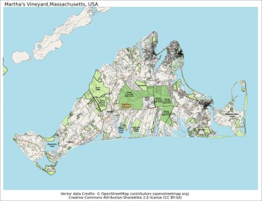 Martha's Vineyard Massachusetts USA island map clipart