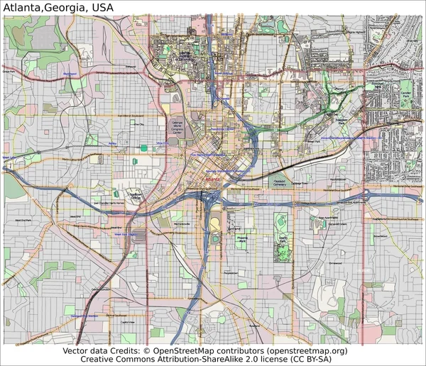 Plattegrond van de stad van Atlanta Georgia Usa — Stockvector