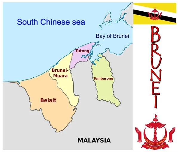Brunei Divisioni amministrative — Vettoriale Stock