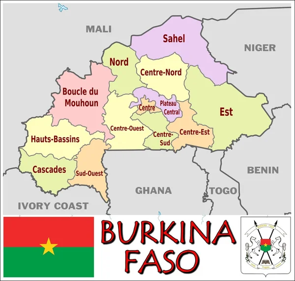 Burkina Faso Divisiones administrativas — Vector de stock