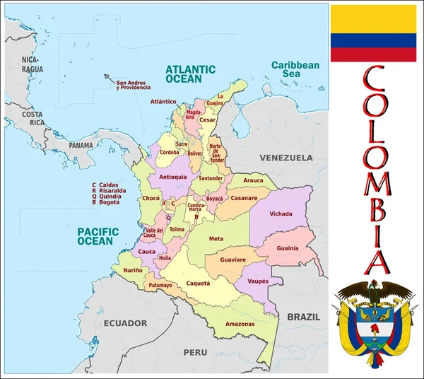 Colombia Divisioni amministrative — Vettoriale Stock