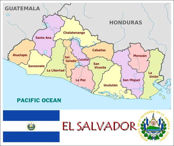 El Salvador Divisões administrativas — Vetor de Stock