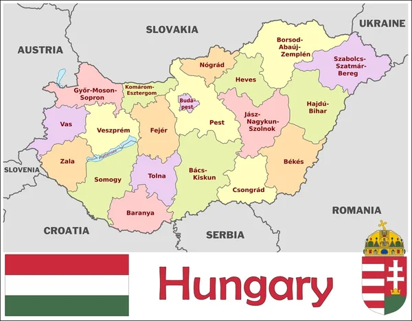 Ungheria Divisioni amministrative — Vettoriale Stock