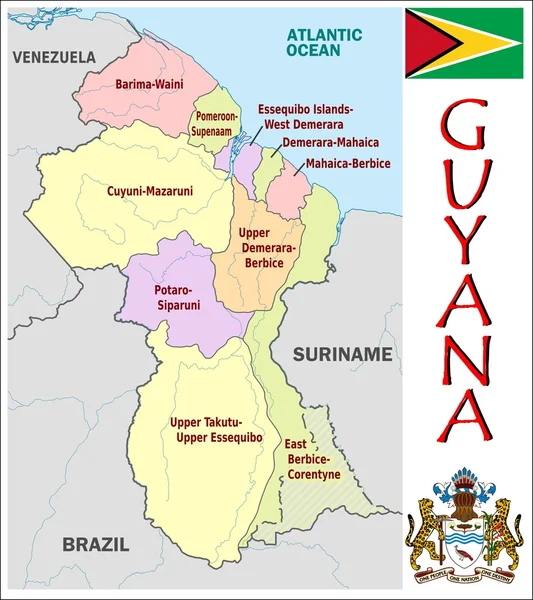 Guyana Divisioni amministrative — Vettoriale Stock