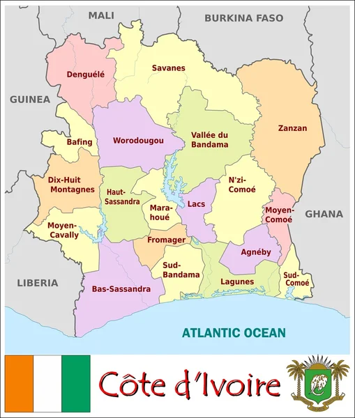 Ivory Coast Administrative divisions — Stock Vector