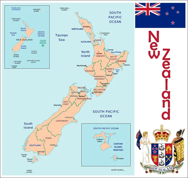 Nuova Zelanda Divisioni amministrative — Vettoriale Stock