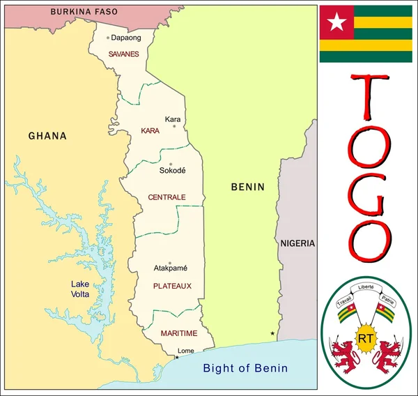 Togo Divisiones administrativas — Vector de stock