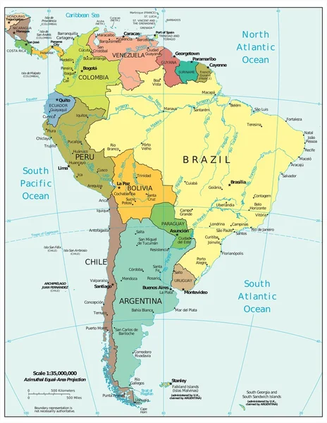 América del Sur divisiones políticas — Vector de stock