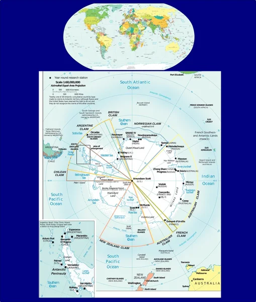 Región Antártica Mundial divisiones políticas — Vector de stock