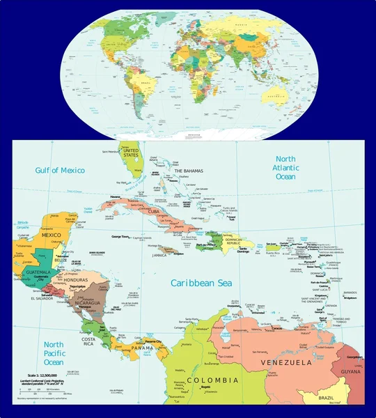 世界中美洲加勒比政治分歧 — 图库矢量图片