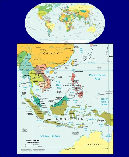 Divisions politiques mondiales Asie du Sud-Est — Image vectorielle