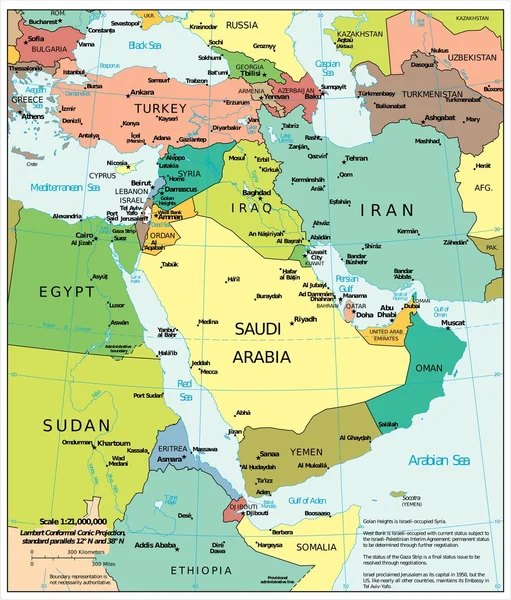 Ortadoğu siyasi bölümler — Stok Vektör