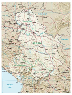 Sırbistan Karadağ Kosov physiography harita