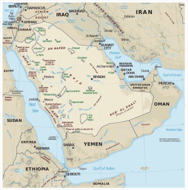 Suudi Arabistan physiography harita