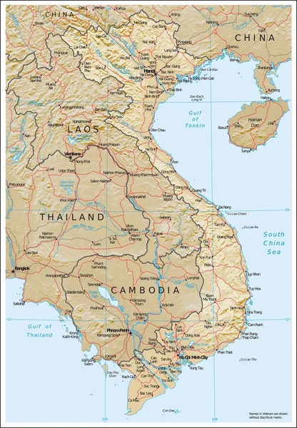 Vietna fisiografia mappa — Vettoriale Stock