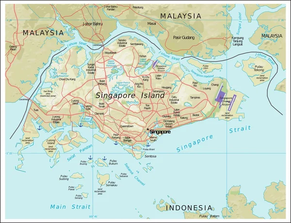 Mappa fisiografica di Singapor — Vettoriale Stock