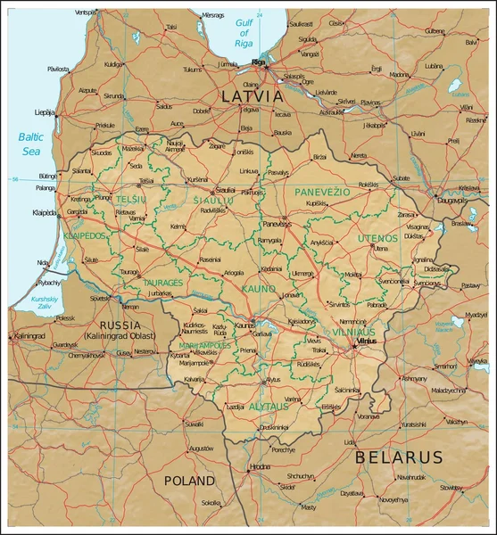 Mapa da fisiografia lituana — Vetor de Stock