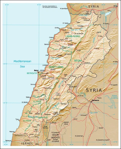 Libanon Fyzická geografie mapa — Stockový vektor