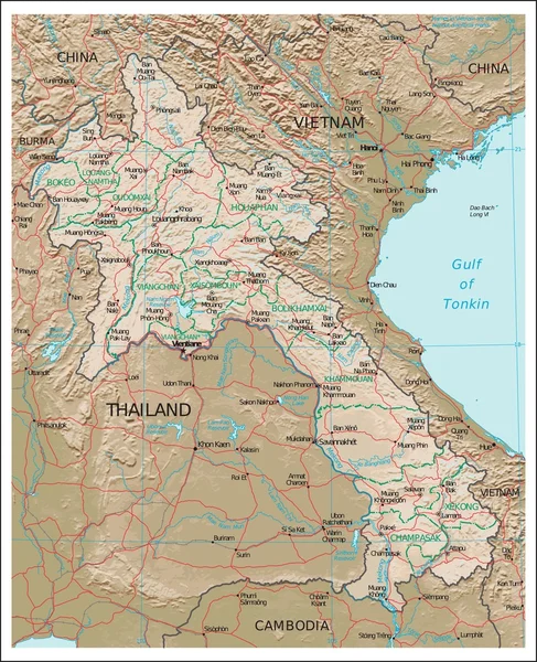 Mapa fisiográfico do Laos — Vetor de Stock