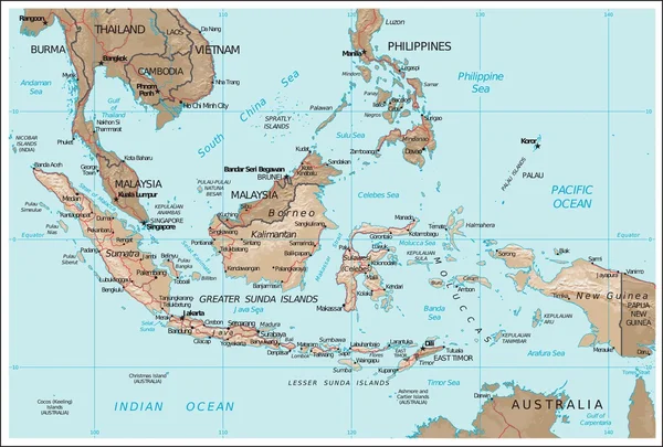 Indone φυσιογραφία χάρτη — Διανυσματικό Αρχείο