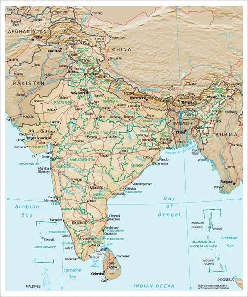 Physiographische Karte Indiens — Stockvektor