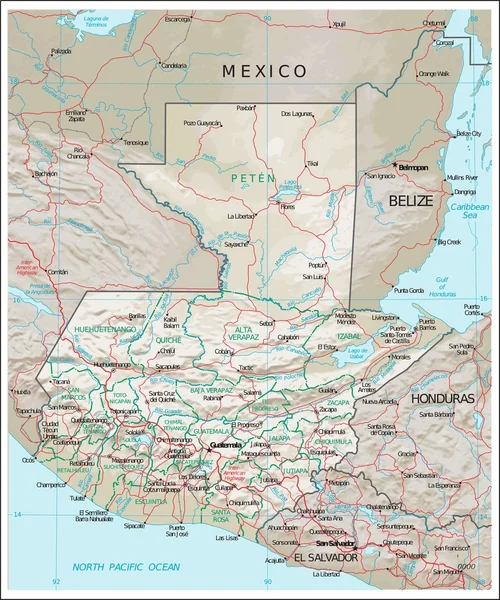 Mapa fisiografía de Guatemala — Vector de stock
