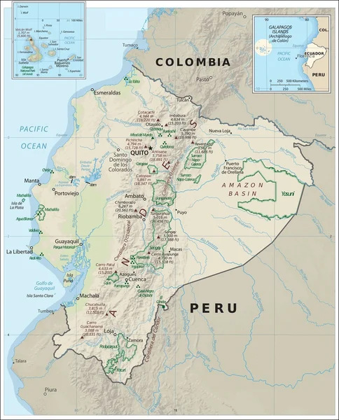 Еквадор карта фізичної географії — стоковий вектор