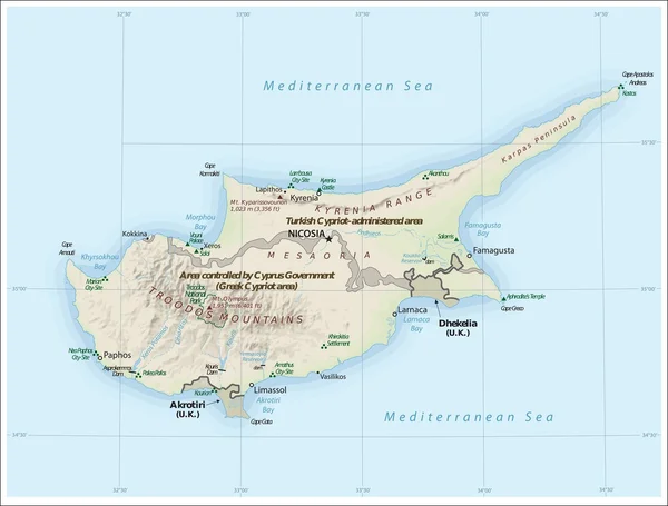 Mapa de Cyprusphysiography —  Vetores de Stock