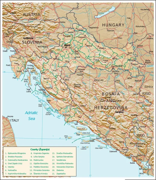 Karte der kroatischen Physiographie — Stockvektor