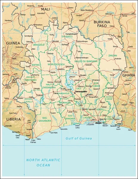 Ακτή Ελεφαντοστού φυσιογραφία χάρτη — Διανυσματικό Αρχείο