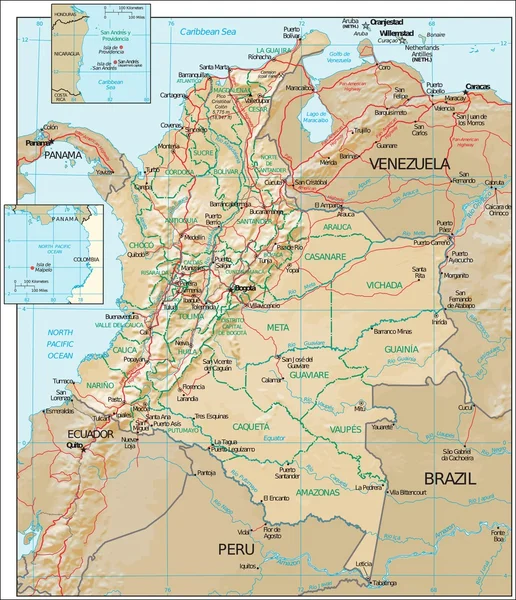 Kolombiya physiography harita — Stok Vektör