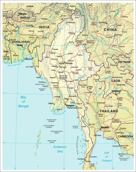 Burma Myanmar physiography map — Stock Vector