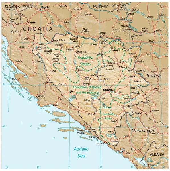 Bosnia Herzegovinaphysiography mapa — Vector de stock