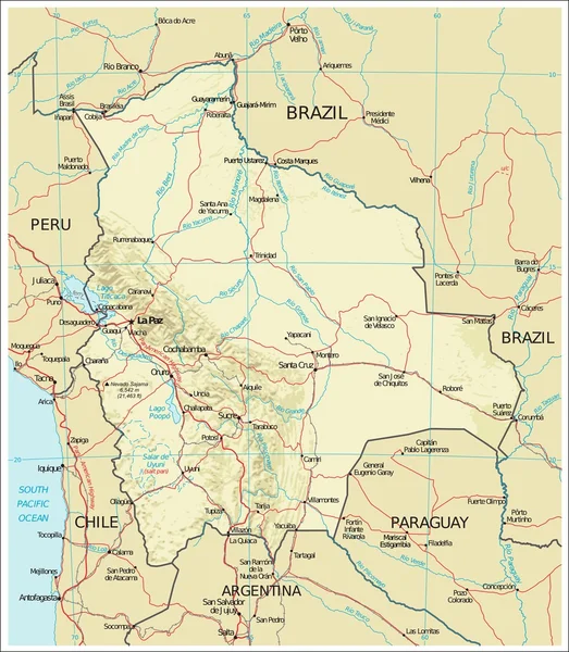 Mapa fisiográfico de Bolivia — Vector de stock