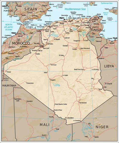 Algeria physiography map — Stock Vector