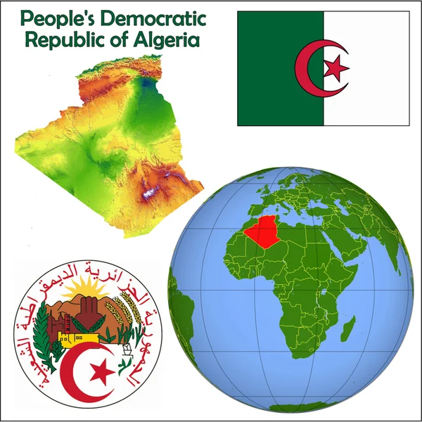 Kaart van de plaats van de hele wereld van Algerije — Stockvector