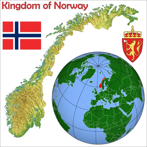 Norw sulla mappa del globo — Vettoriale Stock