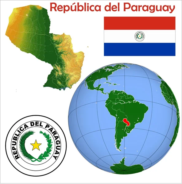 Paraguay sulla mappa del globo — Vettoriale Stock
