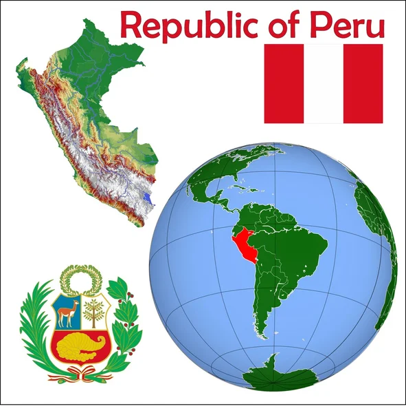 Perú en el mapa del globo — Vector de stock