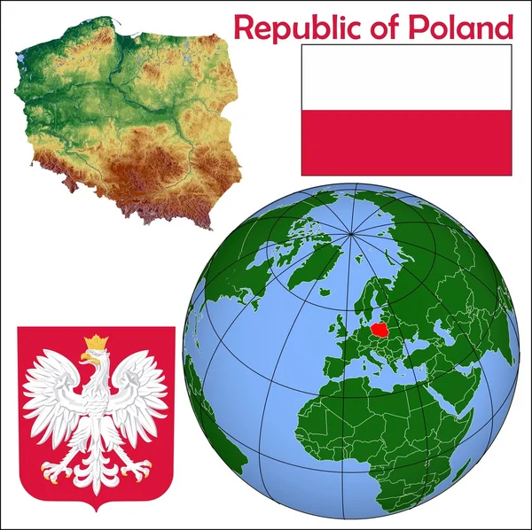 Polska w mapę świata — Wektor stockowy