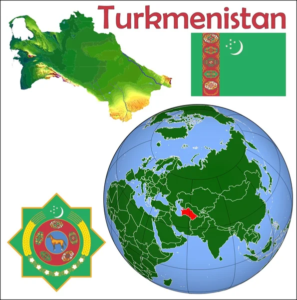 Turkmenistan globe location — Stock Vector