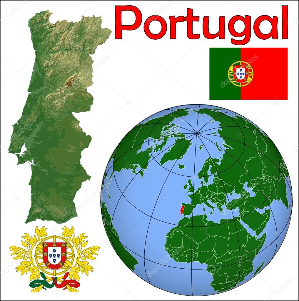 Portugal in globe map