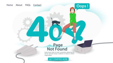 oops, 404 hata, sayfa bulunamadı, afiş internet bağlantısı sorunları, kız numaralar halinde oturuyor, web siteleri ve mobil uygulamalar için, düz vektör illüstrasyonu