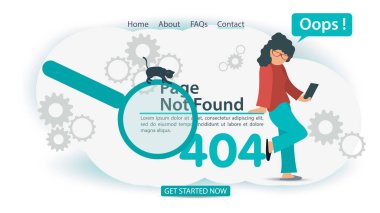 oops 404 hatası, sayfa bulunamadı, pankart internet bağlantısı sorunları, telefon bağlantısı kurulamıyor, web siteleri ve mobil uygulamalar için, düz vektör illüstrasyonu
