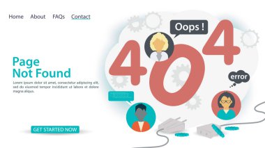 oops, 404 hata, sayfa bulunamadı, İnternet bağlantı sorunları pankartı, numaralar arasında insanların simgeleri, web siteleri ve mobil uygulamalar için, düz vektör illüstrasyonu