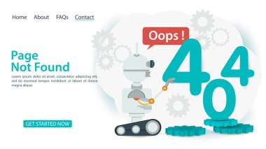 oops, 404 hata, sayfa bulunamadı, pankart internet bağlantısı sorunları, robot web siteleri ve mobil uygulamalar için dört numaraya tıklıyor, düz vektör çizimi